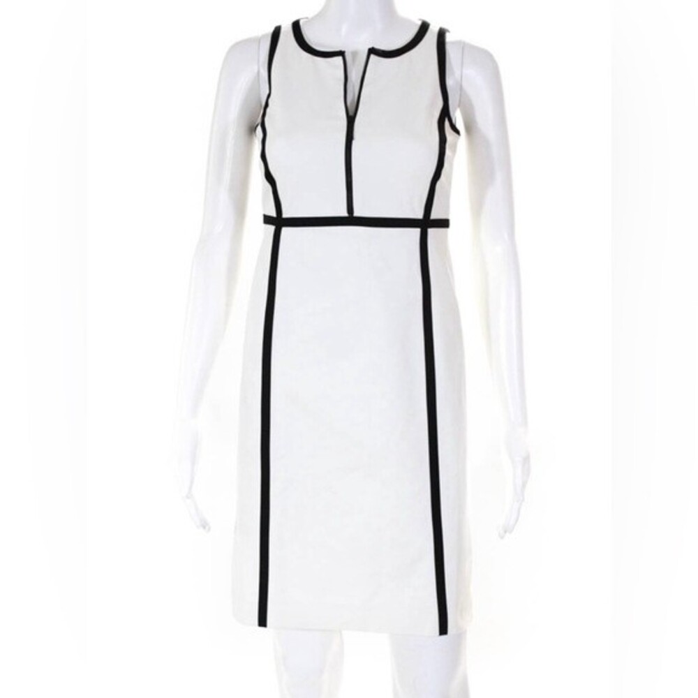 Michael Kors Sheath Dress, White w/ Black Accent Trim. Quarter Zip. Size 12.
